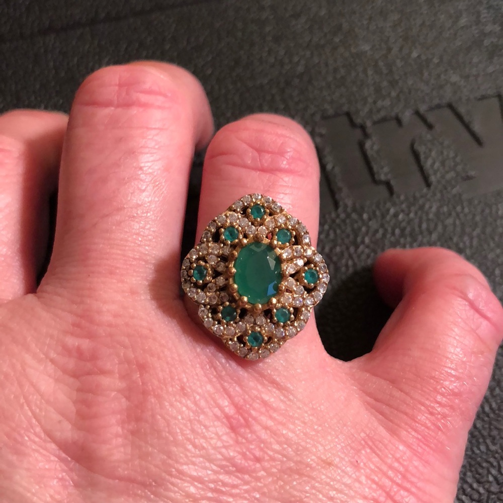 Emerald & CZ Chip Gp/925 Ring Sz 8